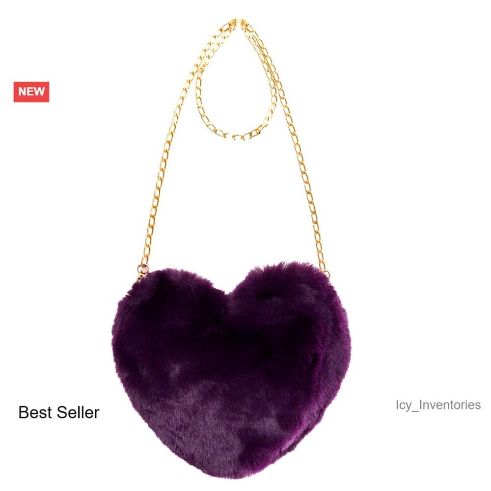 Faux Fur Heart Shaped Clutch Crossbody Shoulder Bag